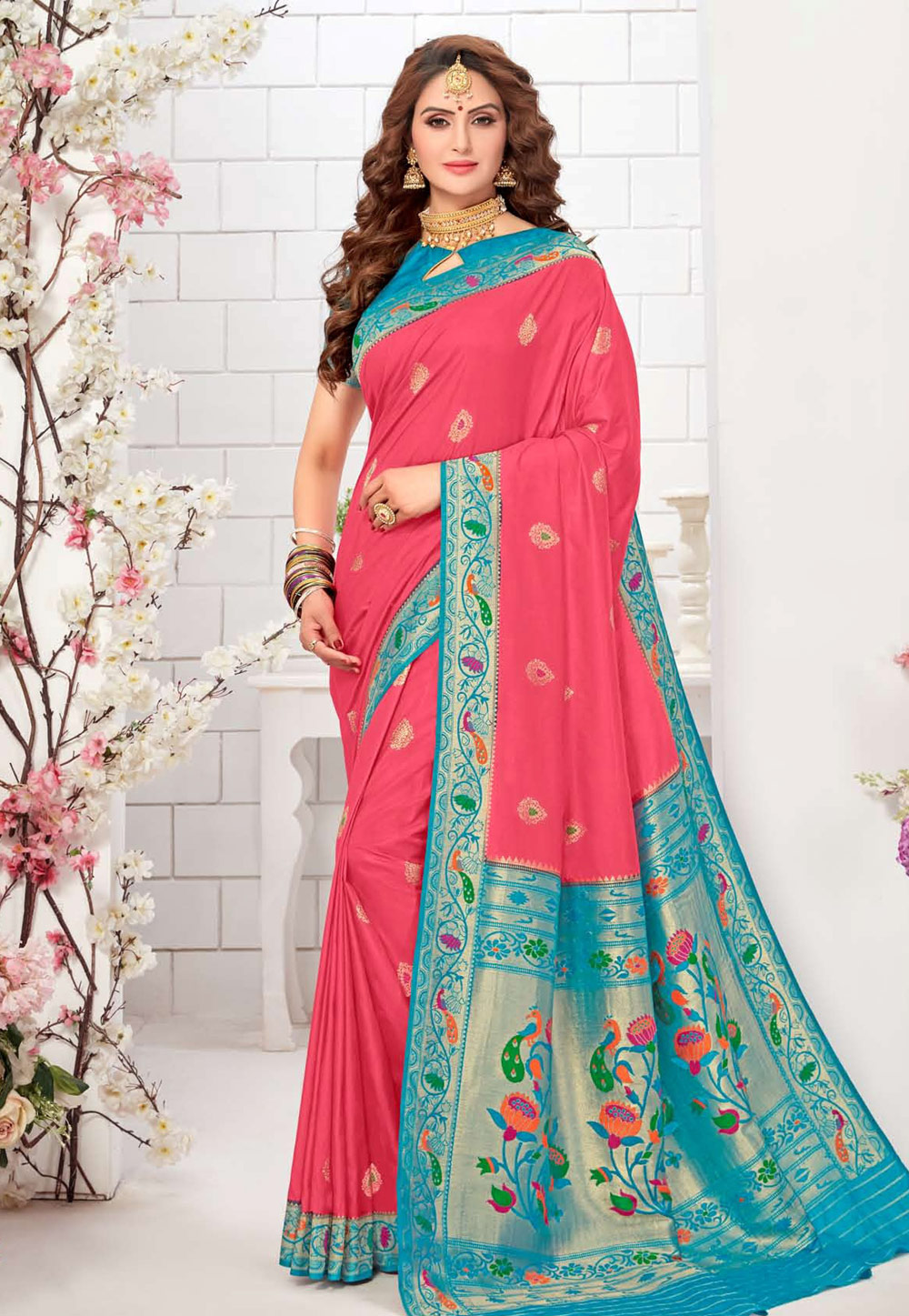 Pink Silk Resham Work Paithani Saree 210221