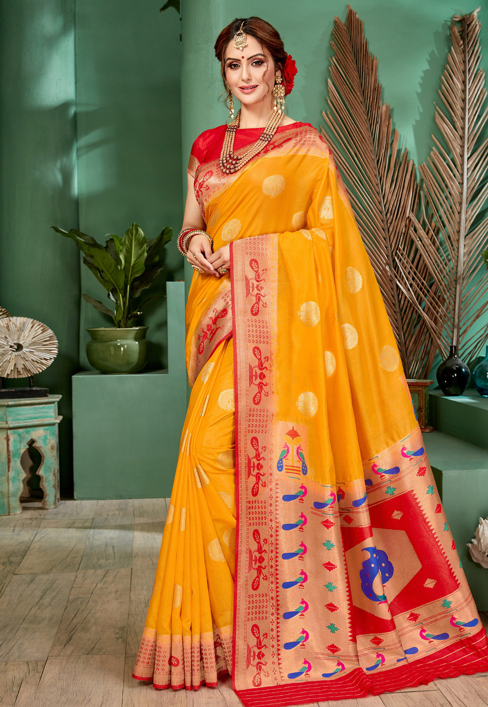 Yellow Silk Resham Work Paithani Saree 210233