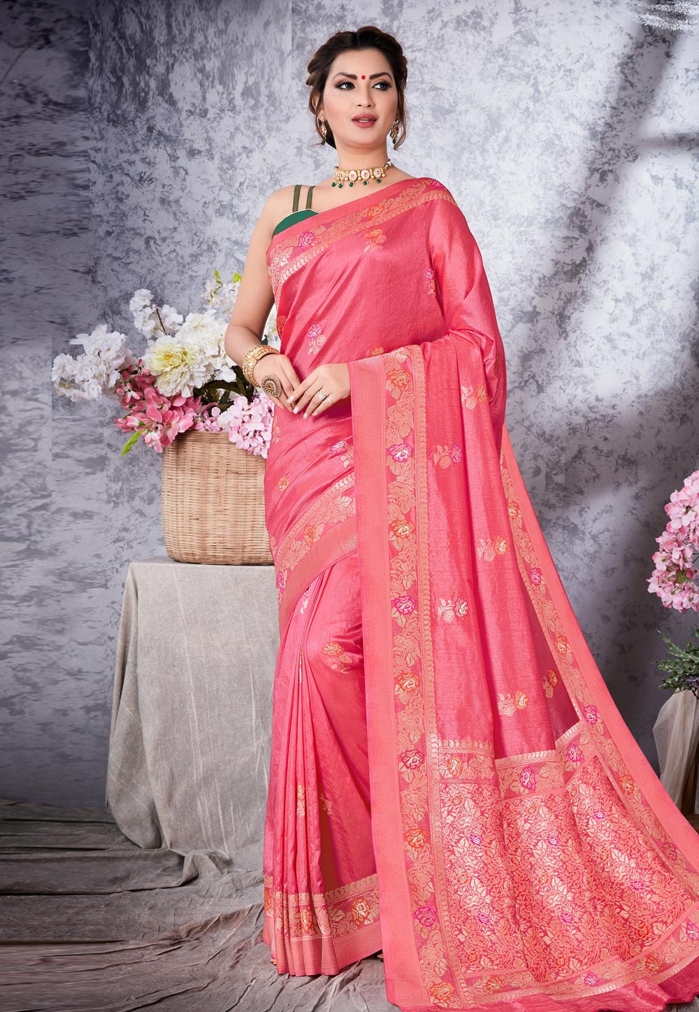 Pink Art Silk Festival Wear Saree 217345