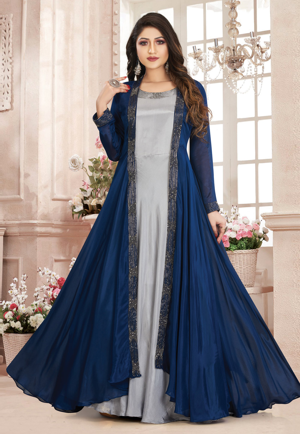 Blue Chinon Readymade Jacket Style Suit 209394
