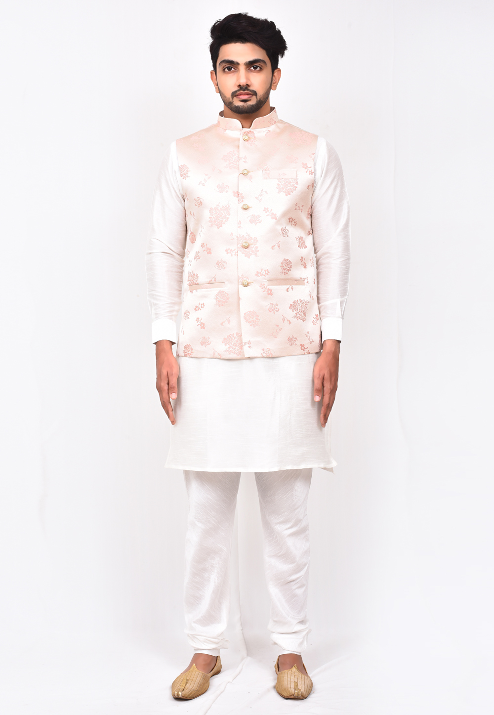 White Art Silk Kurta Pajama With Jacket 244588