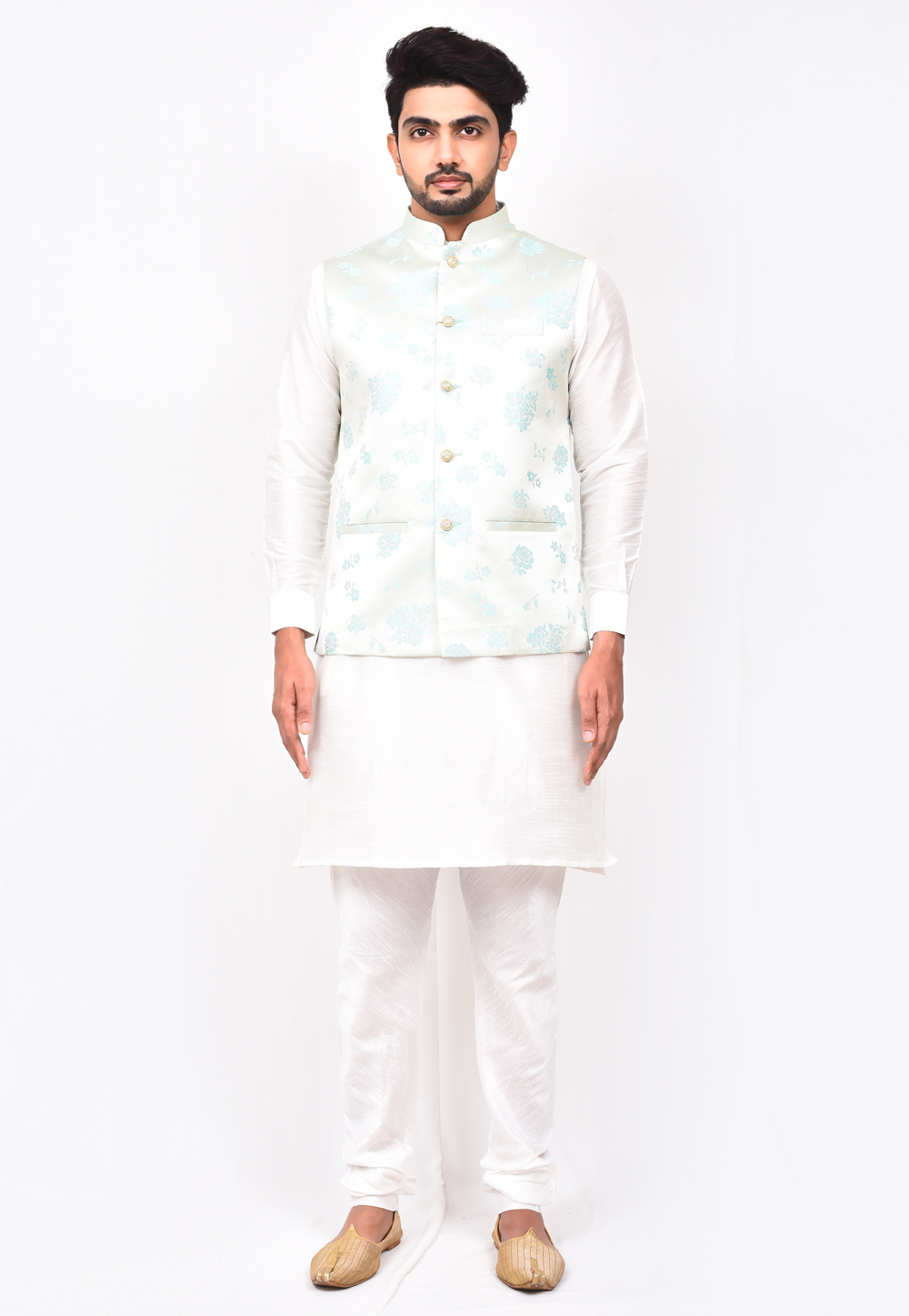 White Art Silk Kurta Pajama With Jacket 244590