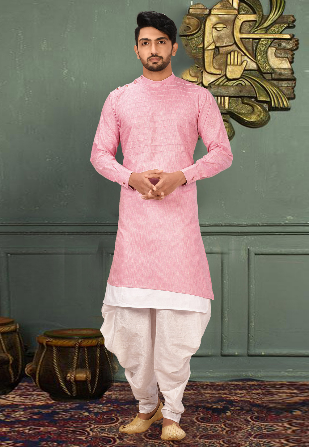 Pink Art Silk Readymade Indo Western Dhoti Kurta 210838