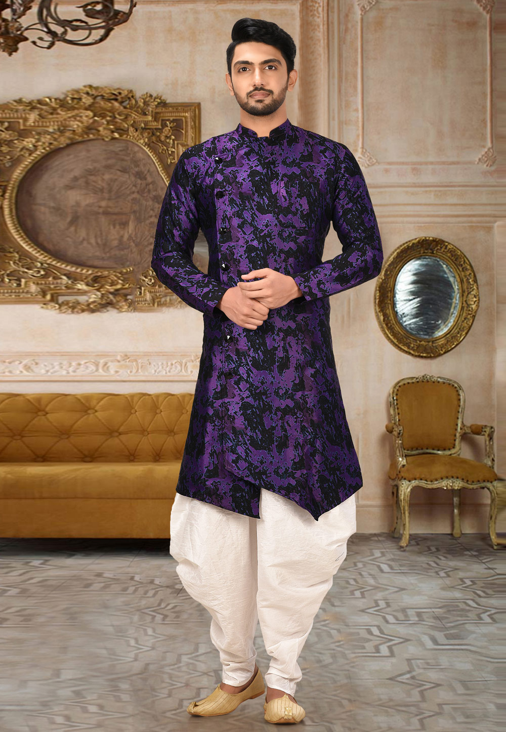 Violet Art Silk Readymade Indo Western Dhoti Kurta 210854
