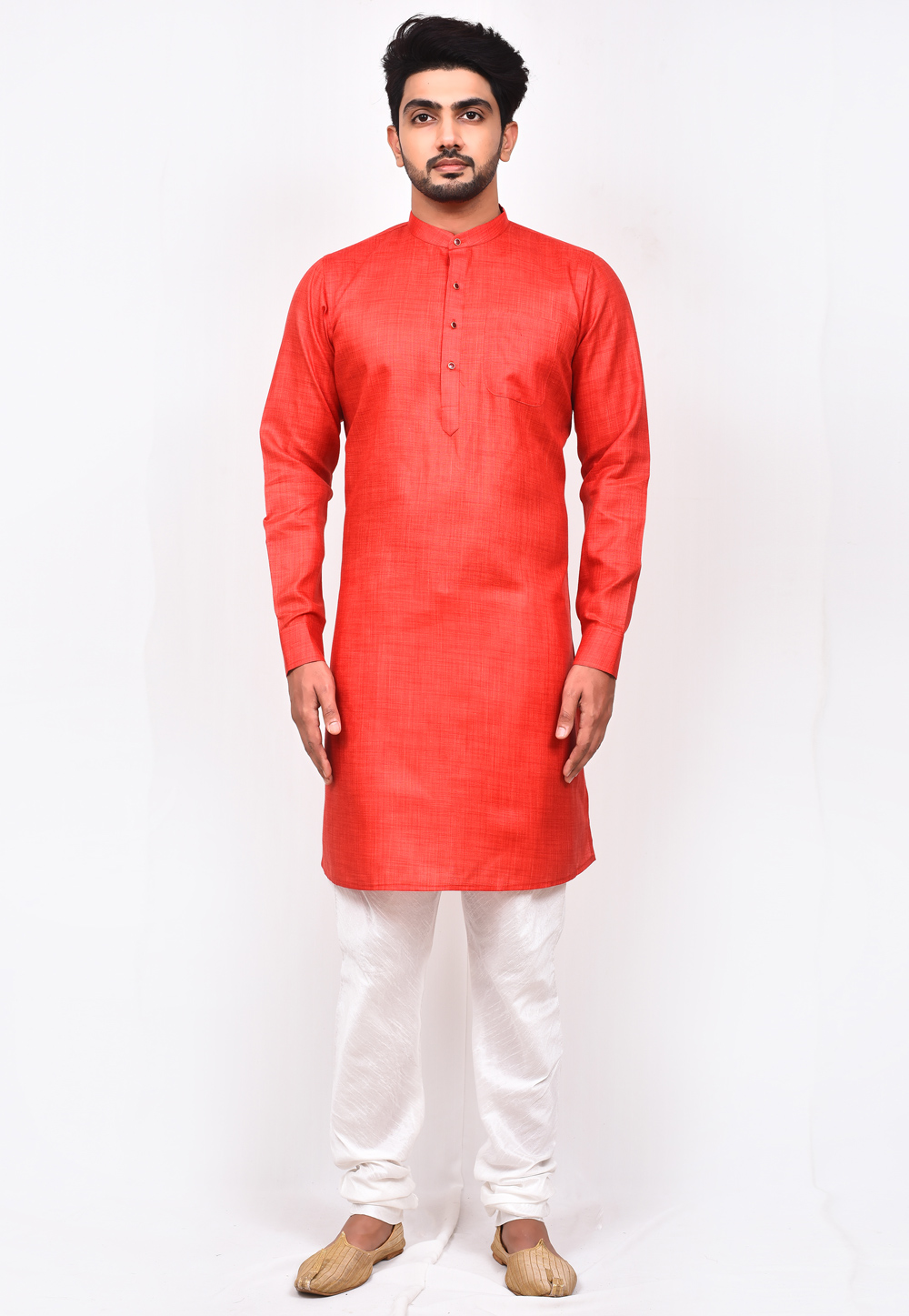 Orange Cotton Silk Kurta Pajama 244605