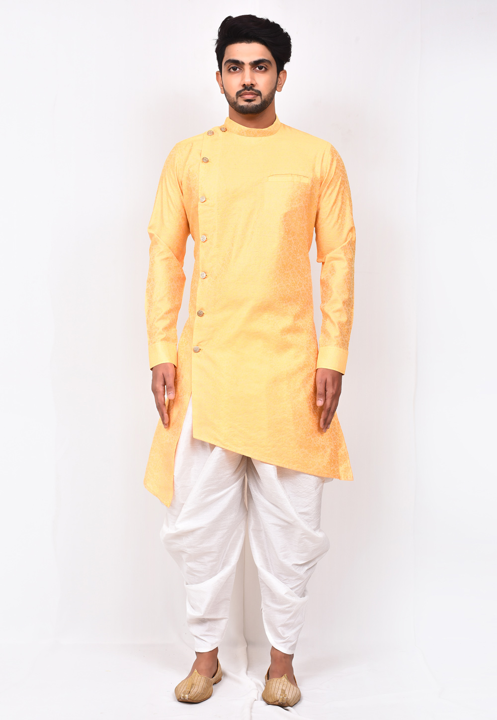 Yellow Jacquard Silk Dhoti Kurta 244609