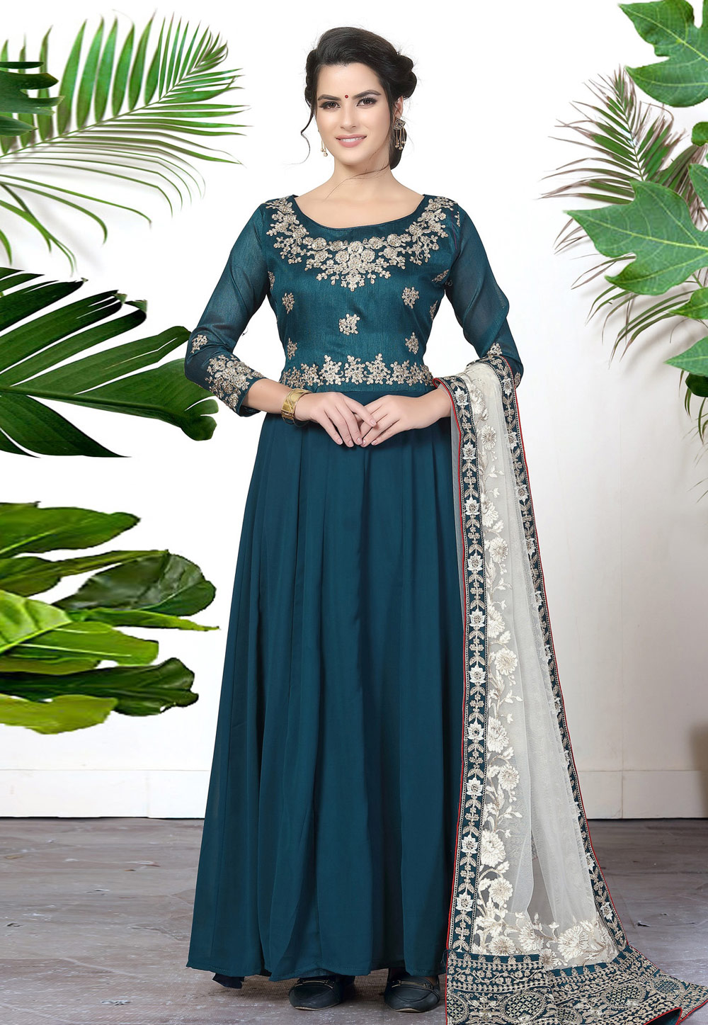 Blue Faux Georgette Embroidered Ankle Length Anarkali Suit 175531