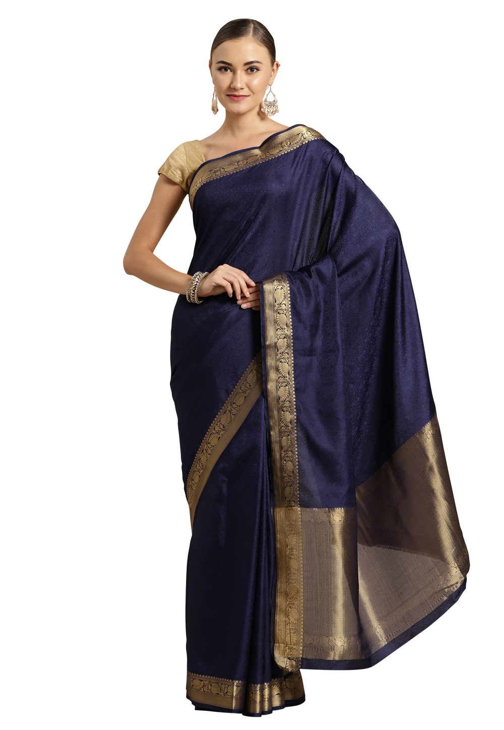 Navy Blue Silk Festival Wear Saree 177371