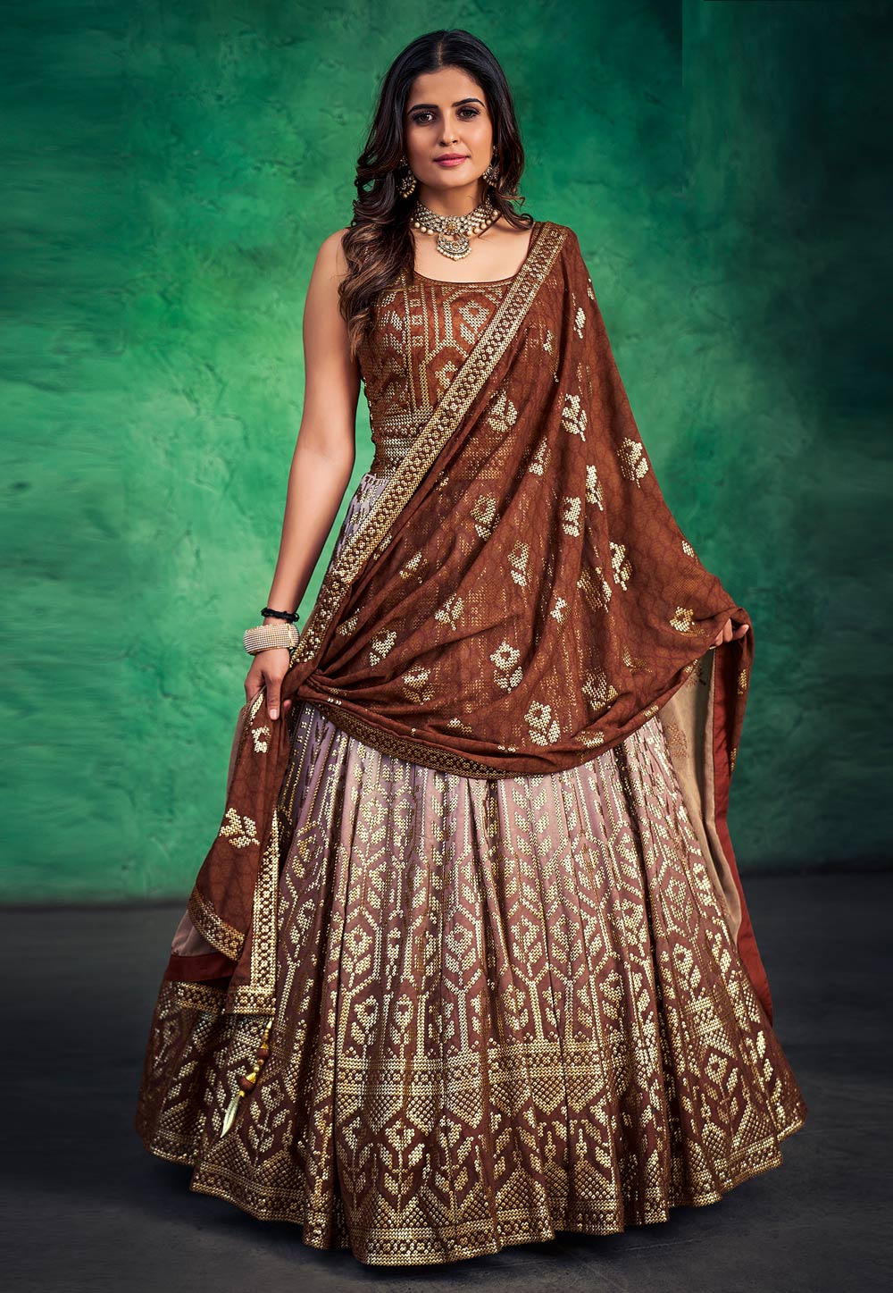 Brown Georgette Readymade Abaya Style Anarkali Suit 263356