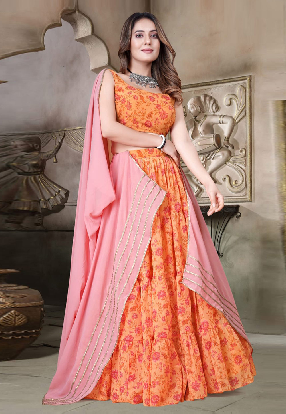 Buy Chhabra 555 Peach Semi Stitched Lehenga Choli Set With Dupatta for  Women Online @ Tata CLiQ