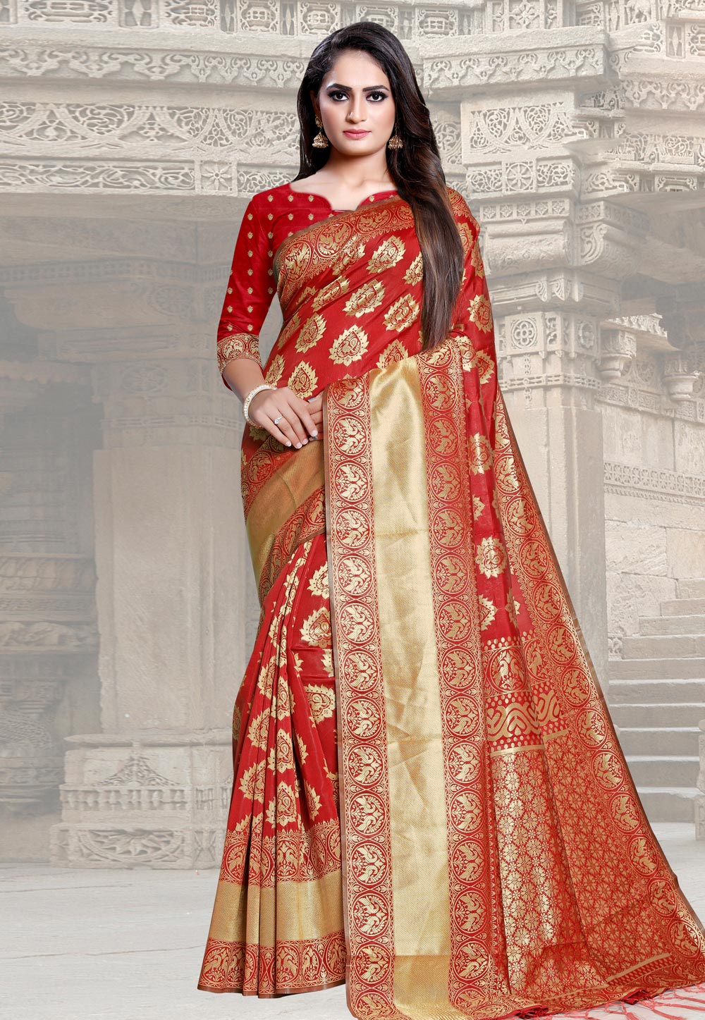 Red Silk Saree With Blouse 180167