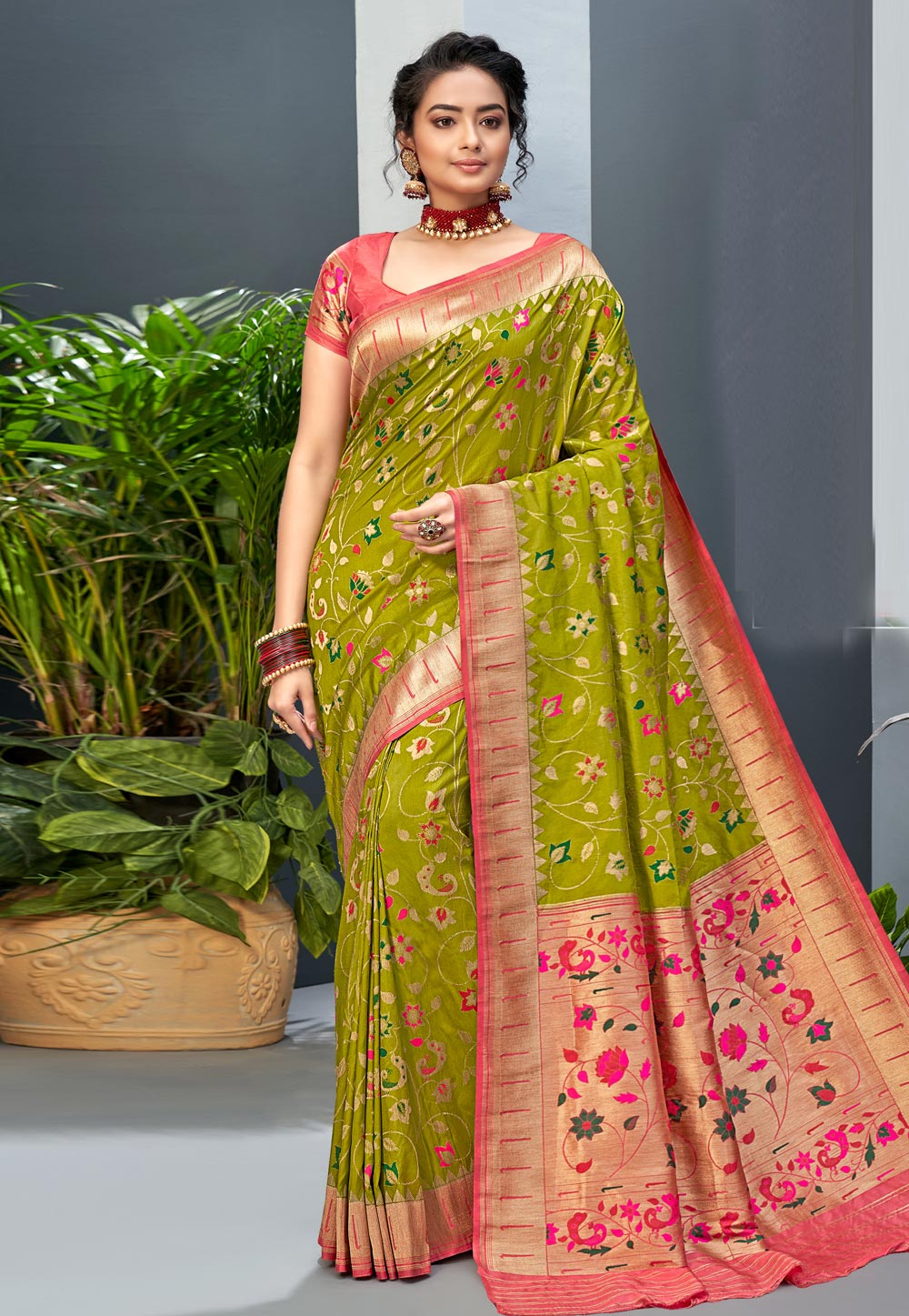 Green Art Silk Paithani Saree With Blouse 225505
