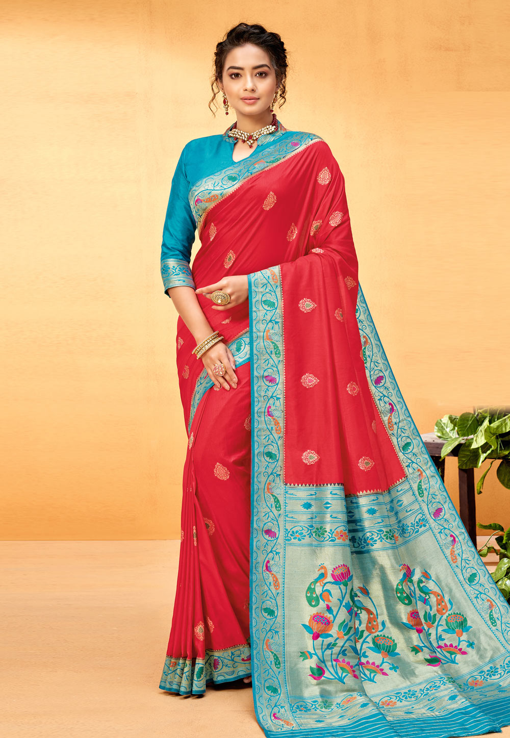 Red Art Silk Paithani Saree With Blouse 225500