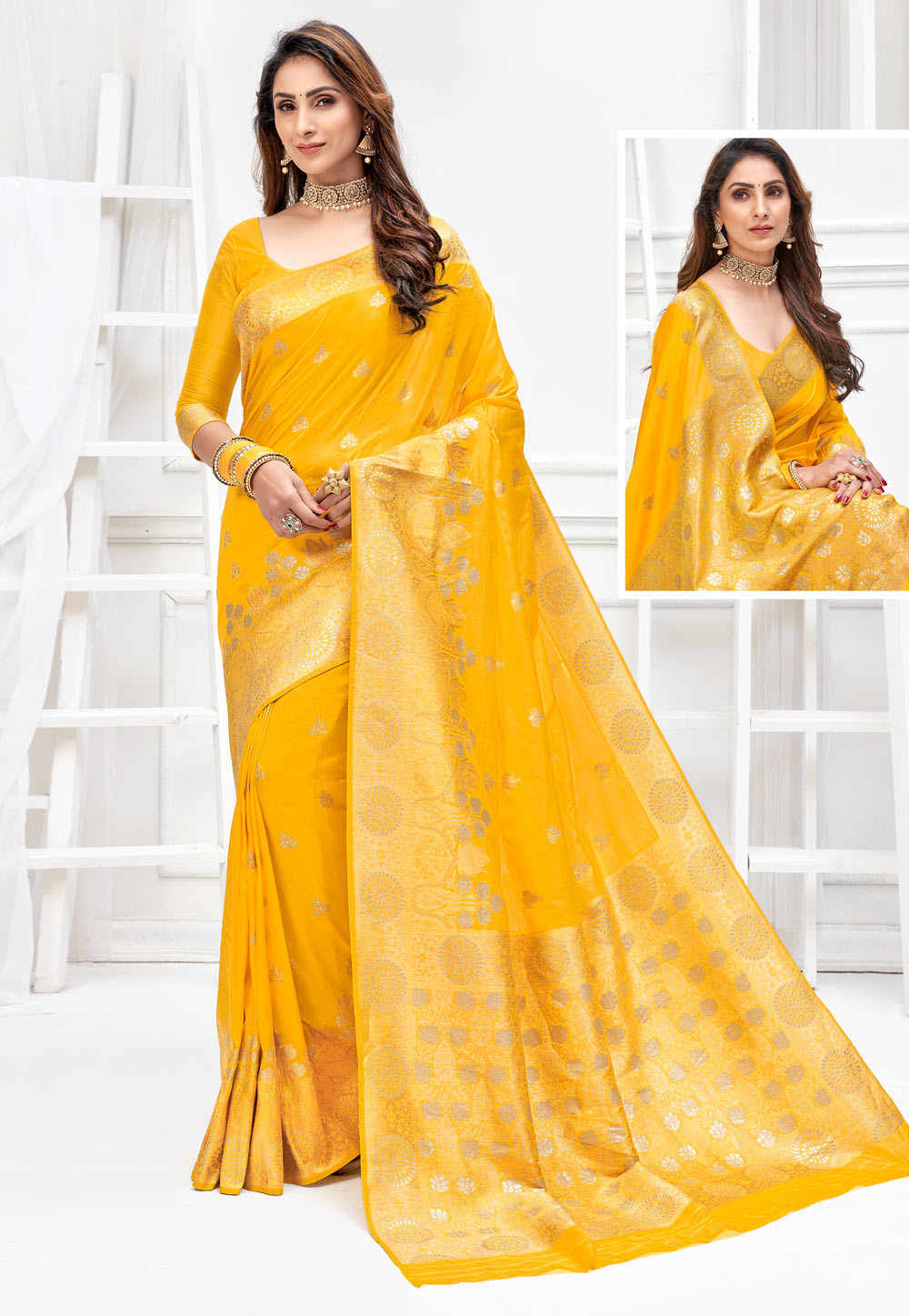Yellow Art Silk Saree With Blouse 225520