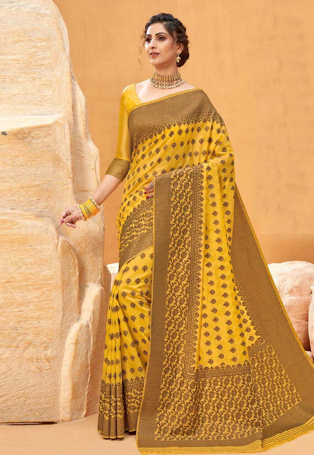 Yellow Bhagalpuri Silk Festival Wear Saree 221011