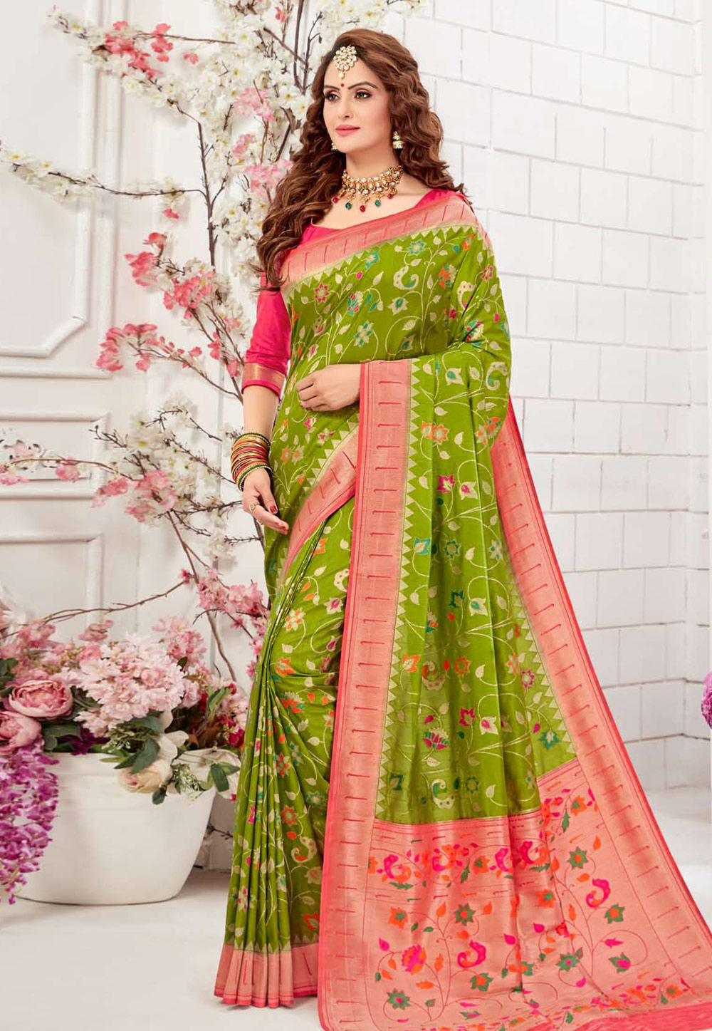 Green Silk Resham Work Paithani Saree 210222