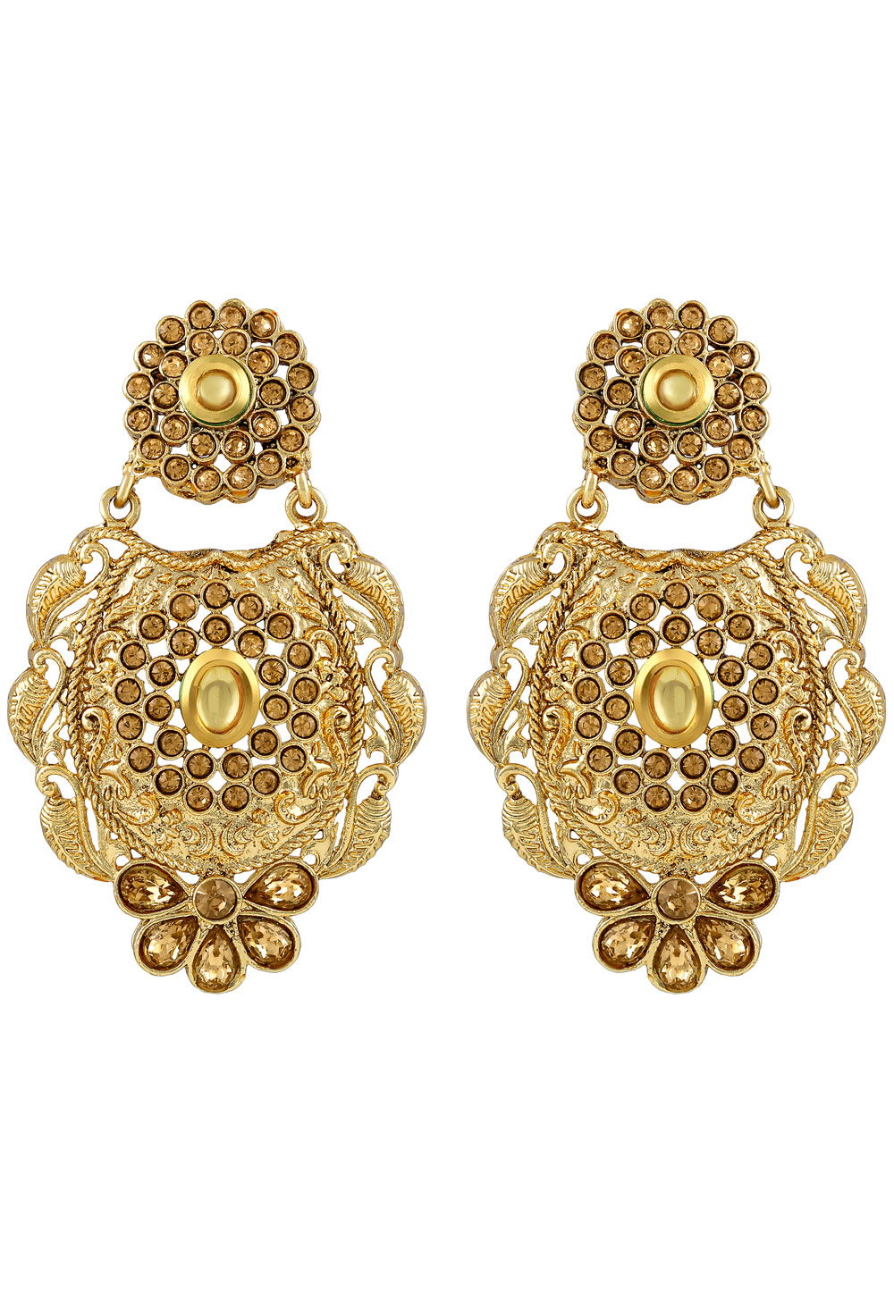 Golden Zinc Kundan Drops Earrings 191280