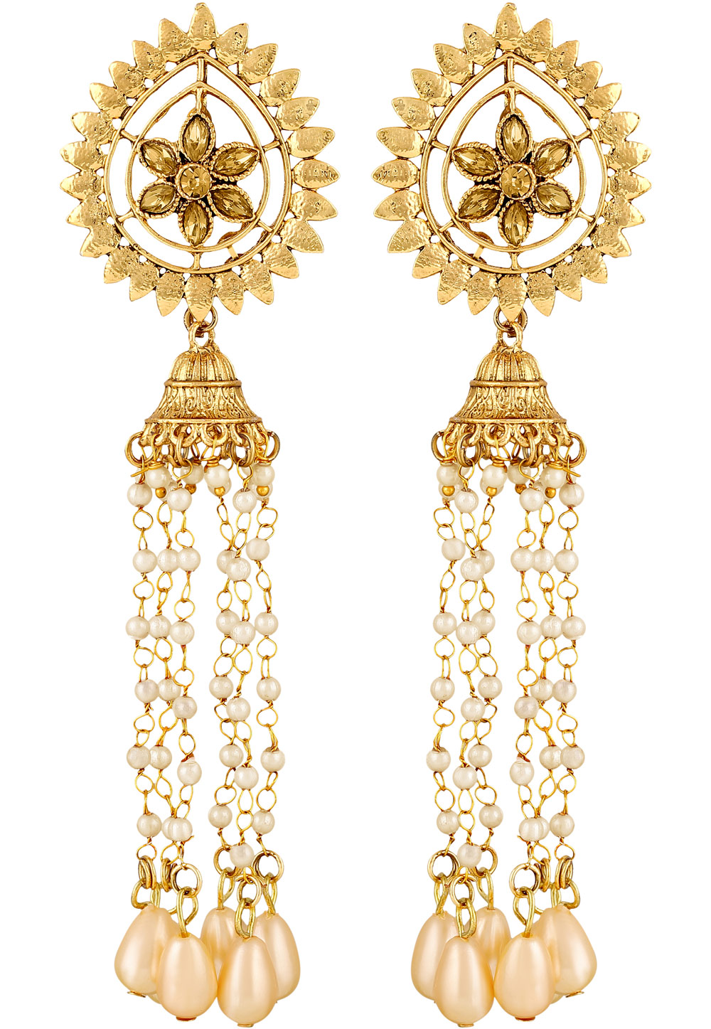 Golden Zinc Kundan Drops Earrings 191298