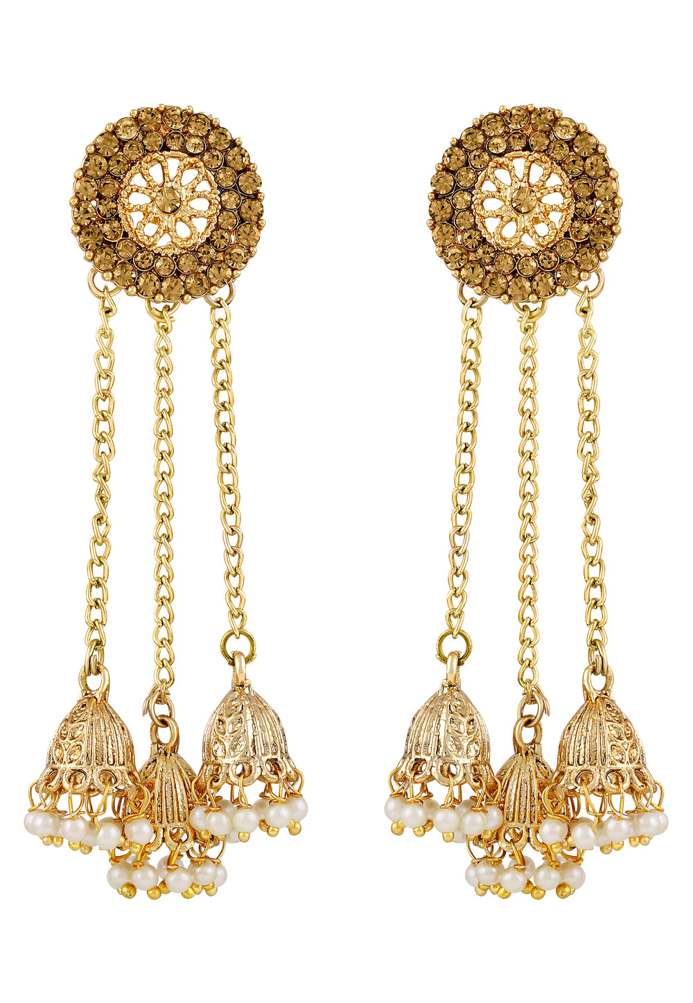 Golden Zinc Kundan Drops Earrings 191331