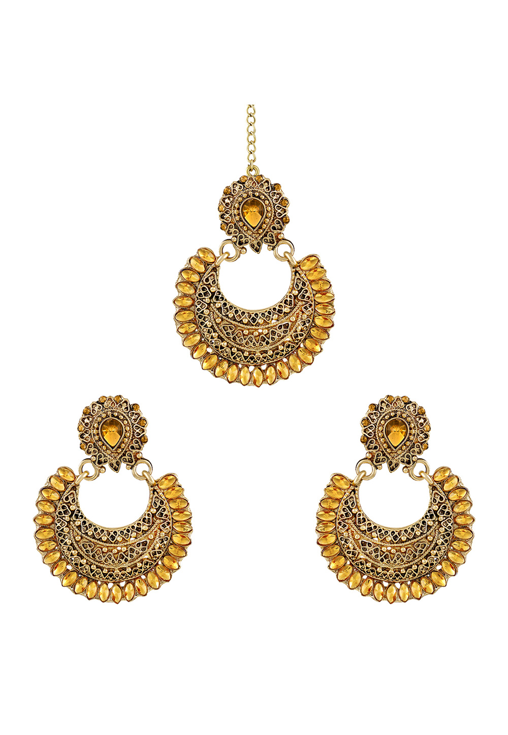 Golden Zinc Kundan Drops Earrings 191347
