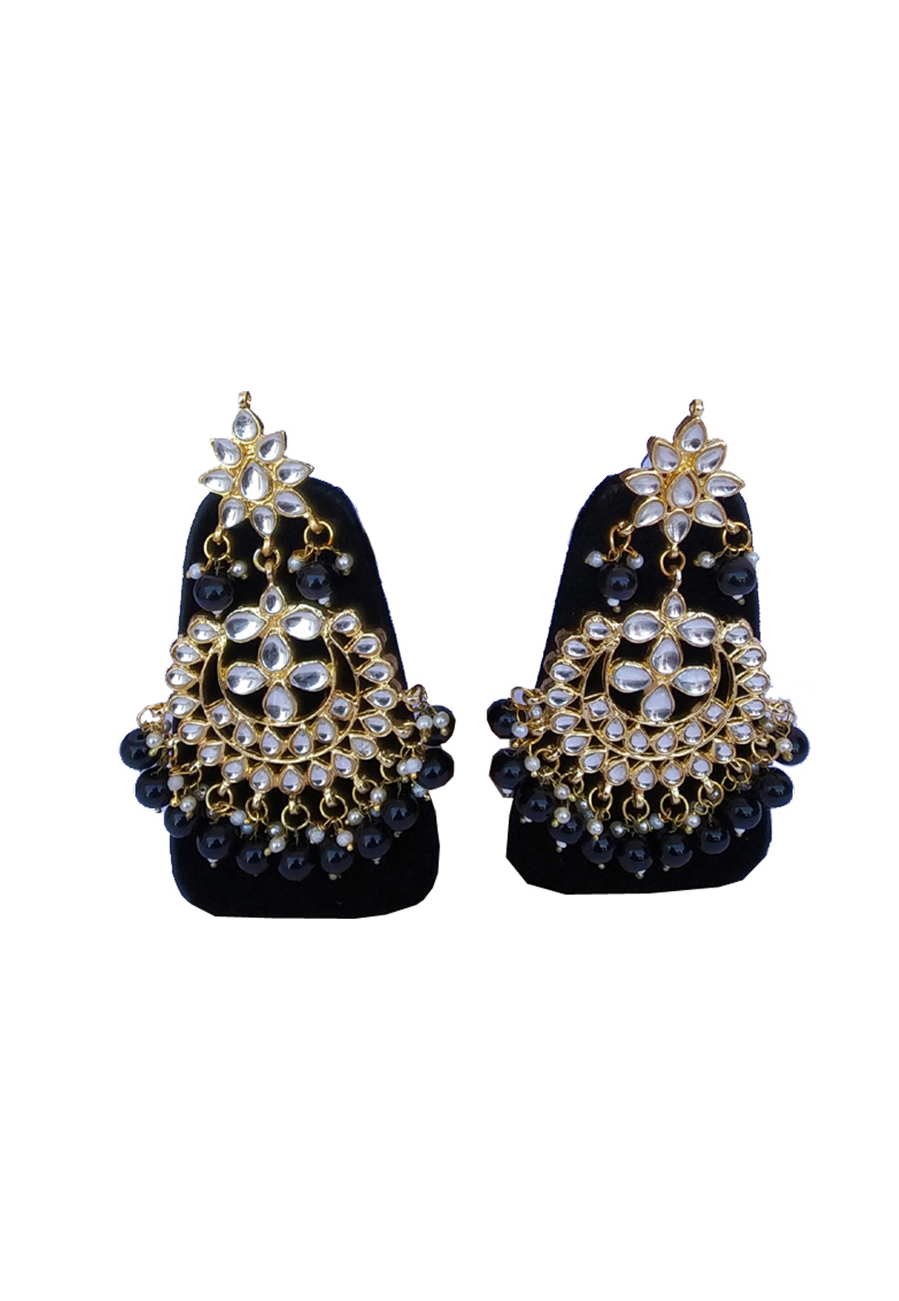 Black Alloy Kundan Earrings 159903