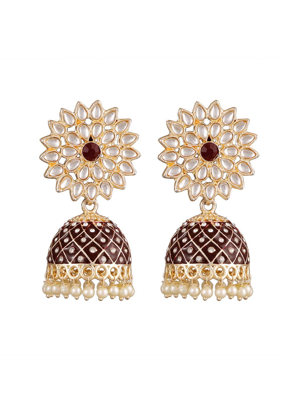 Maroon Alloy Kundan Earrings 254123