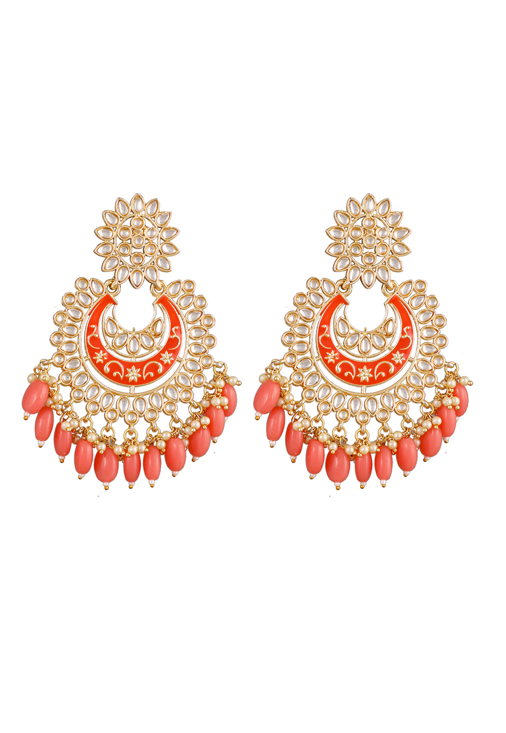 Peach Alloy Kundan Earrings 254131