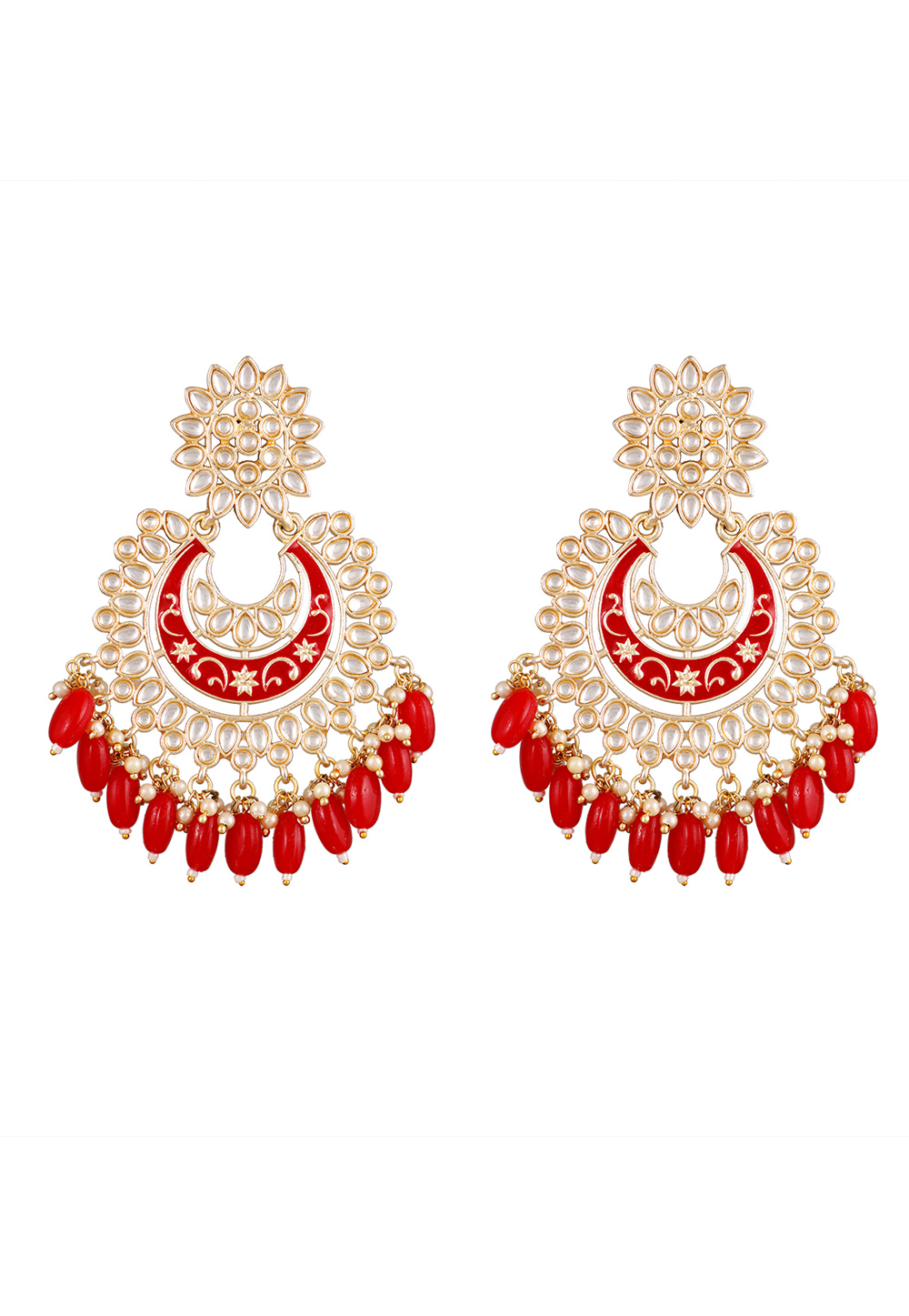 Red Alloy Kundan Earrings 254132