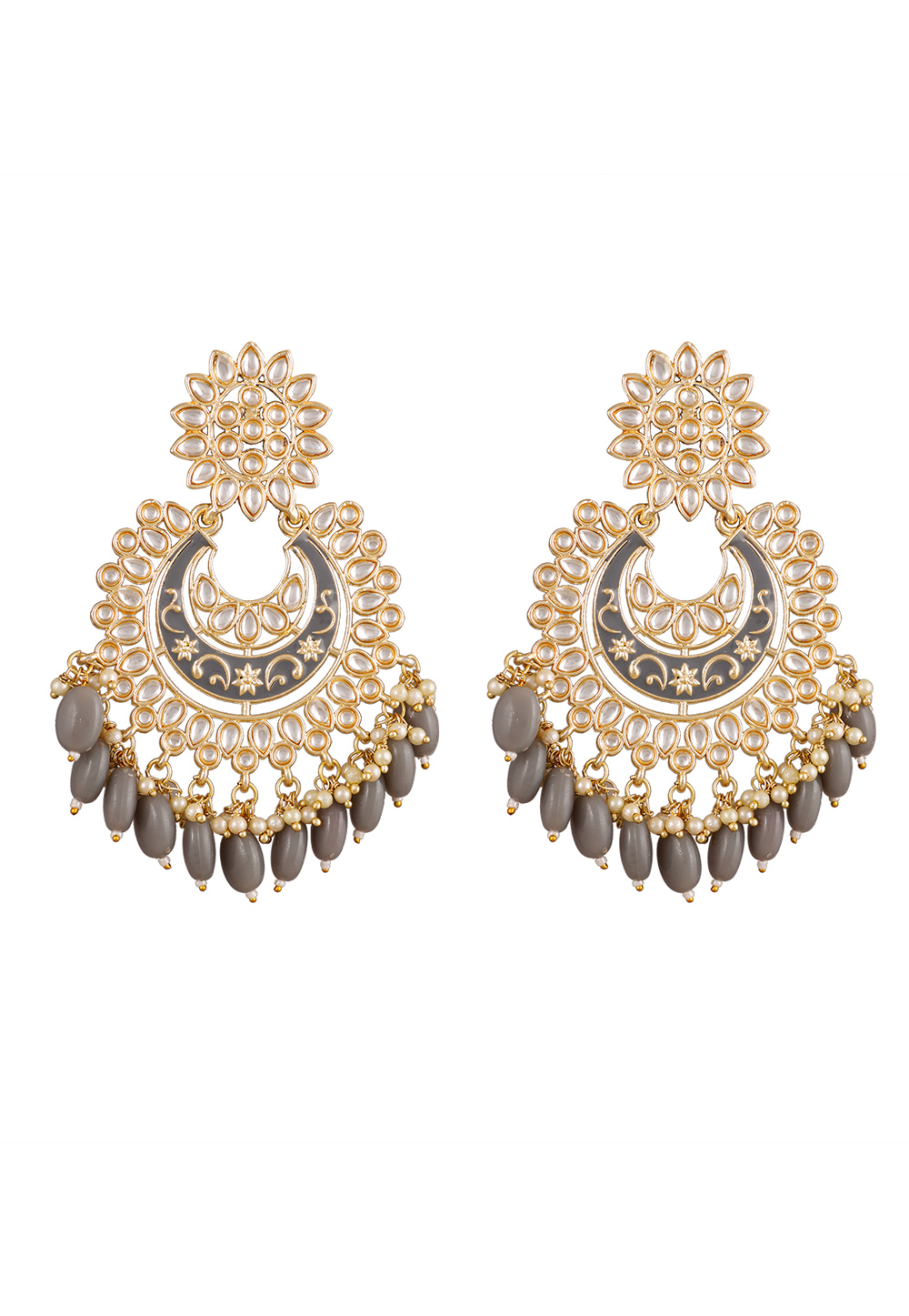 Grey Alloy Kundan Earrings 254133