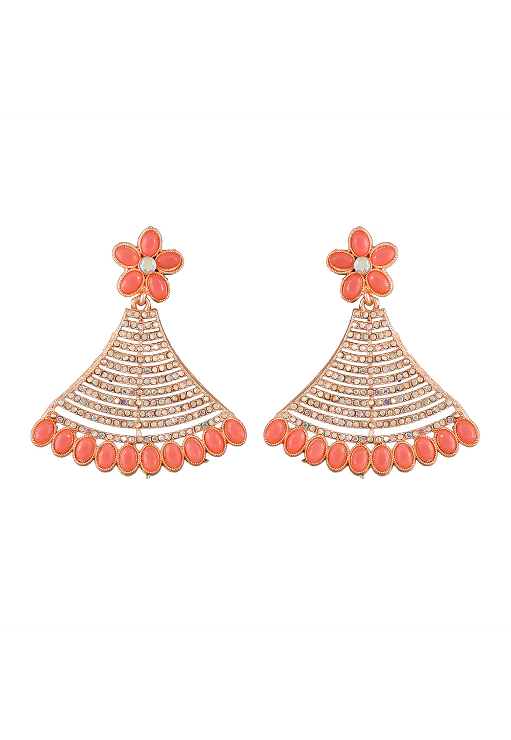Peach Alloy Artificial Stone Earrings 254136