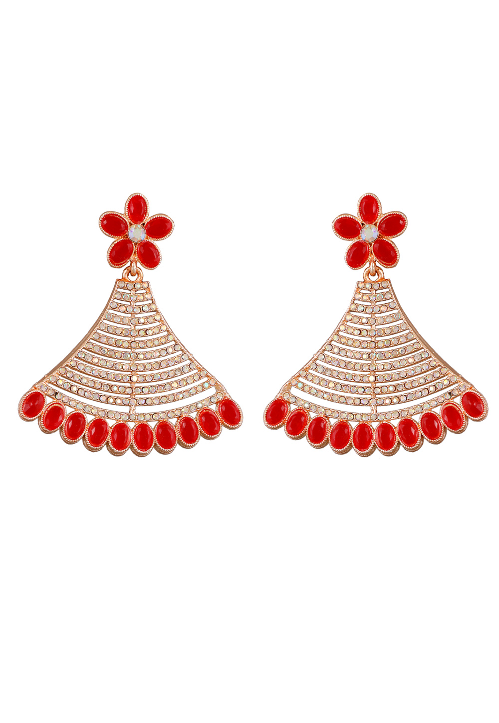 Beautiful Golden pair of earrings Diamonds gemstones on a red satin  background, Stock Photo, Picture And Rights Managed Image. Pic.  DPA-NEH-240200 | agefotostock