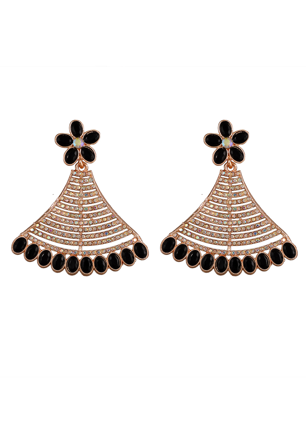 Black Alloy Artificial Stone Earrings 254143