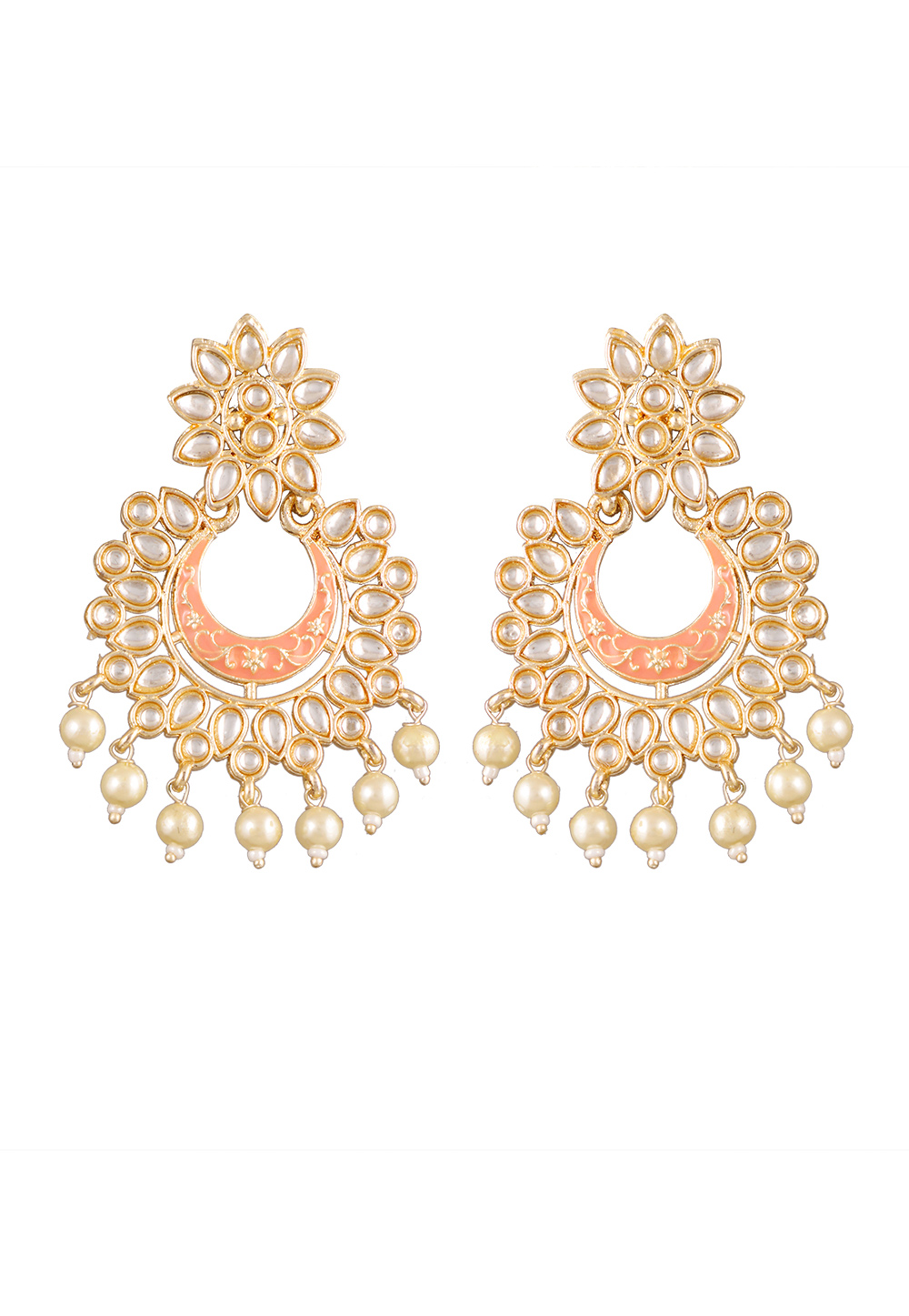 Peach Alloy Kundan Earrings 254147