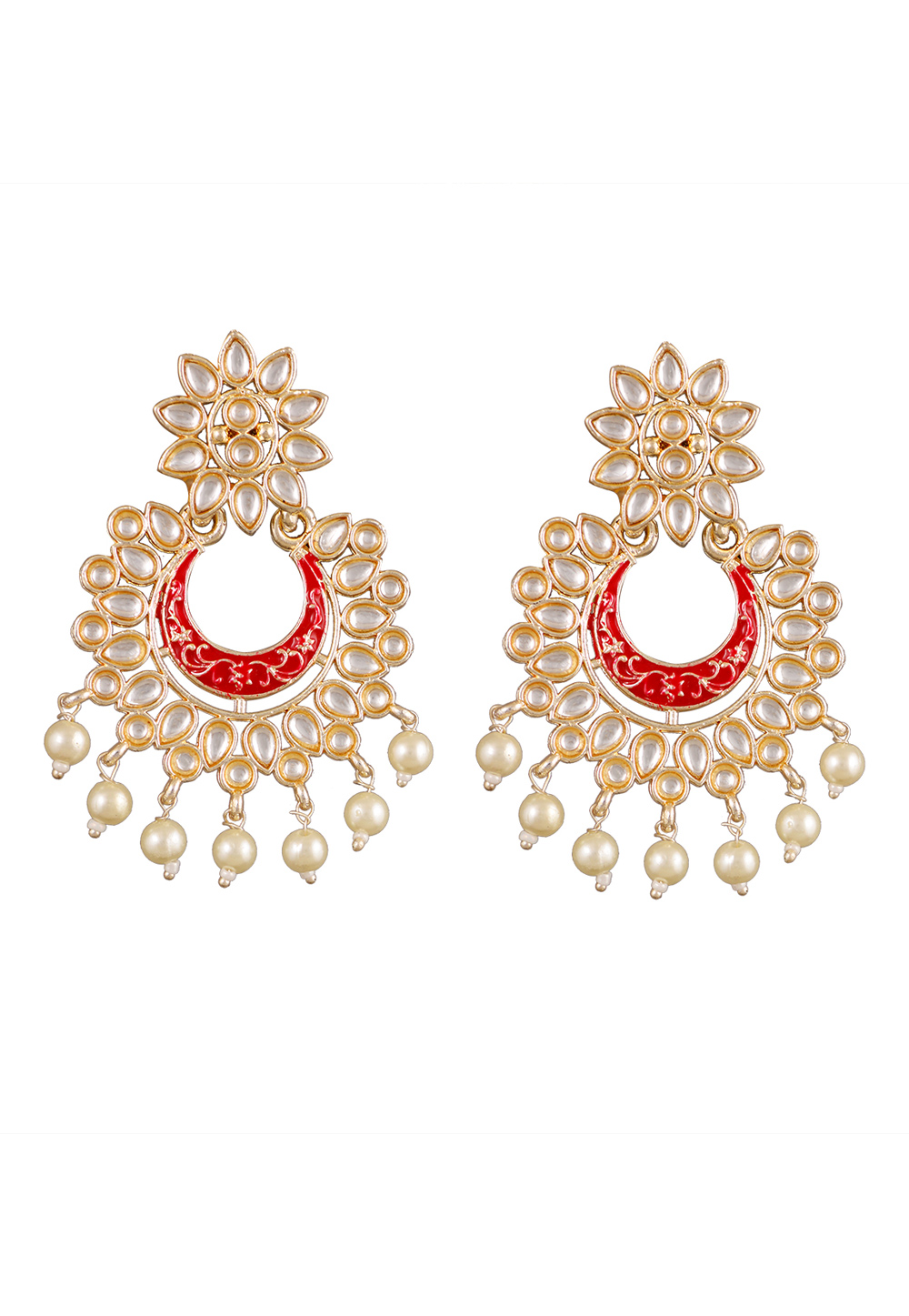 Red Alloy Kundan Earrings 254150