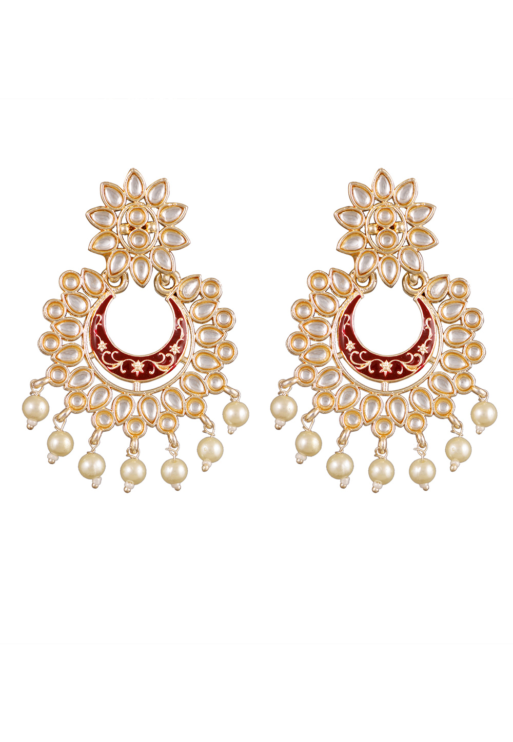 Maroon Alloy Kundan Earrings 254157