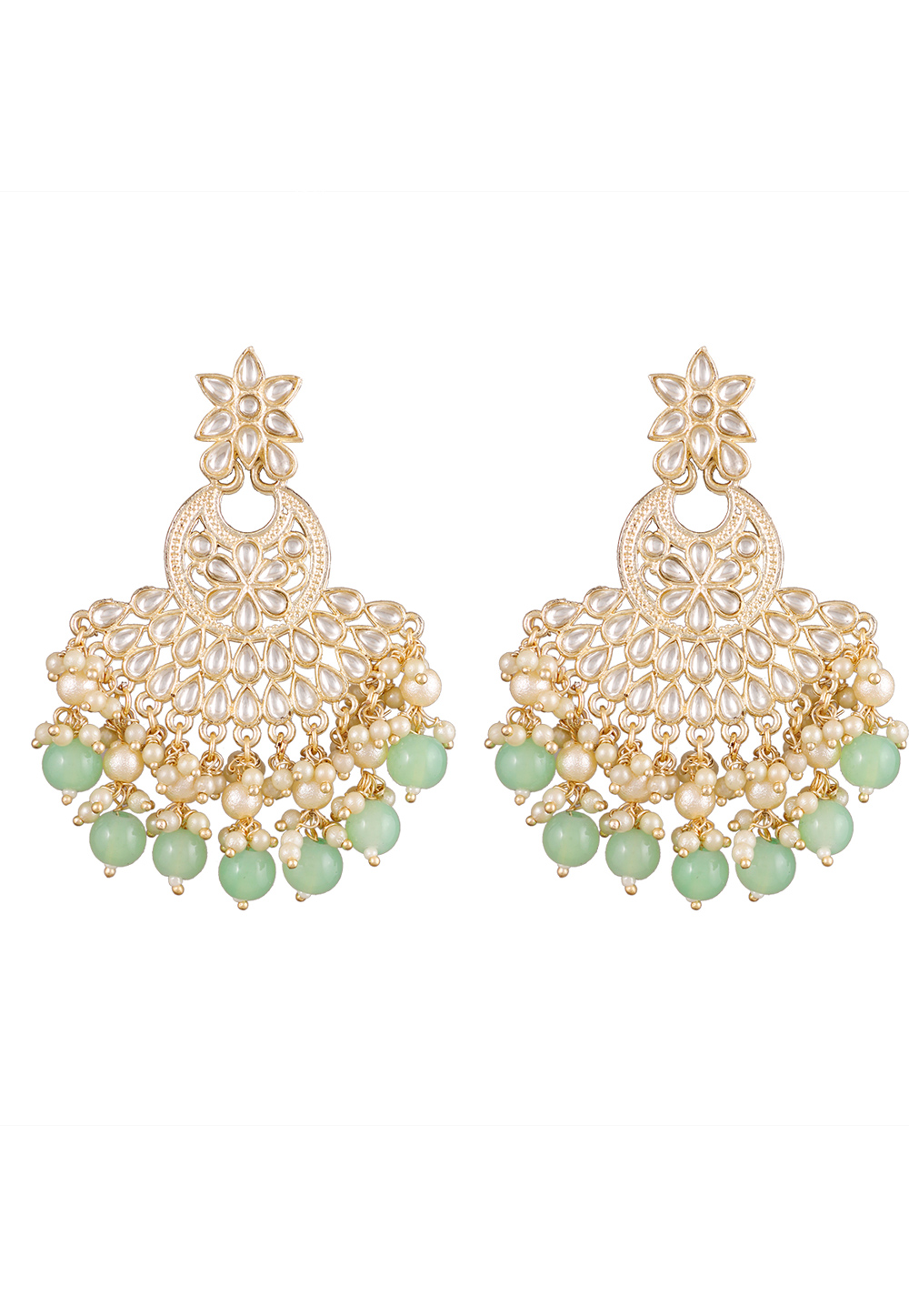 Sea Green Alloy Kundan Earrings 254550