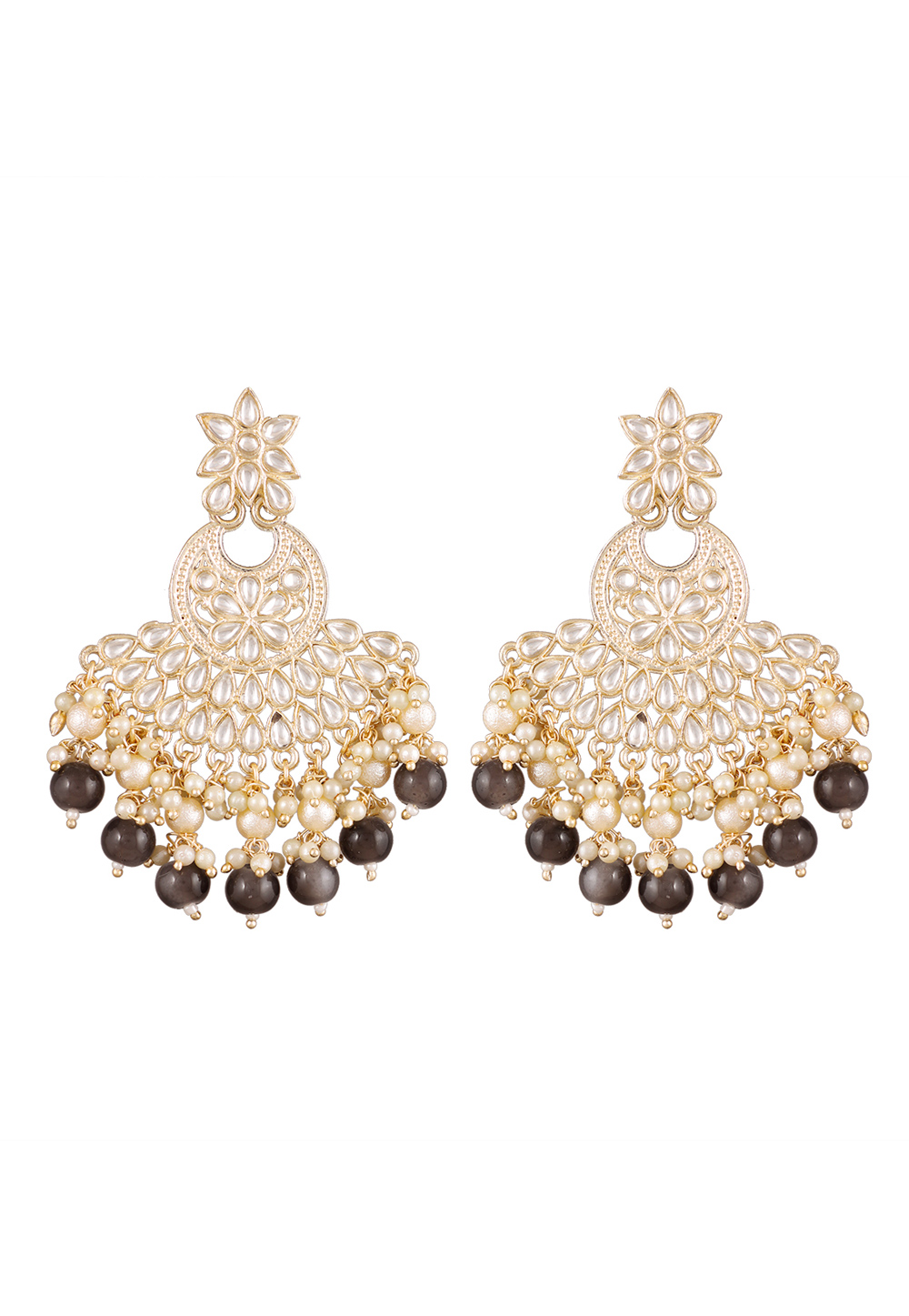 Black Alloy Kundan Earrings 254554