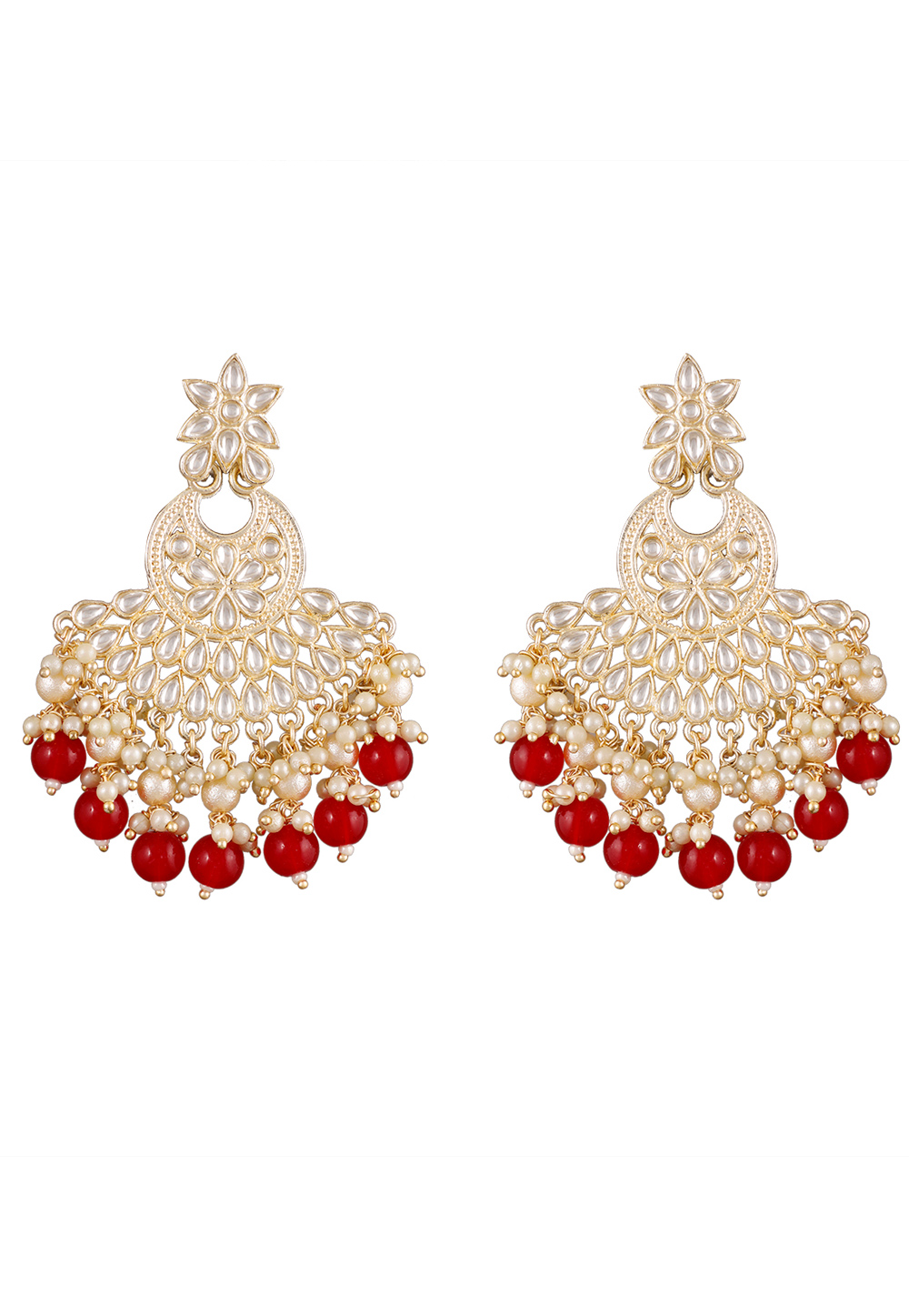 Red Alloy Kundan Earrings 254557