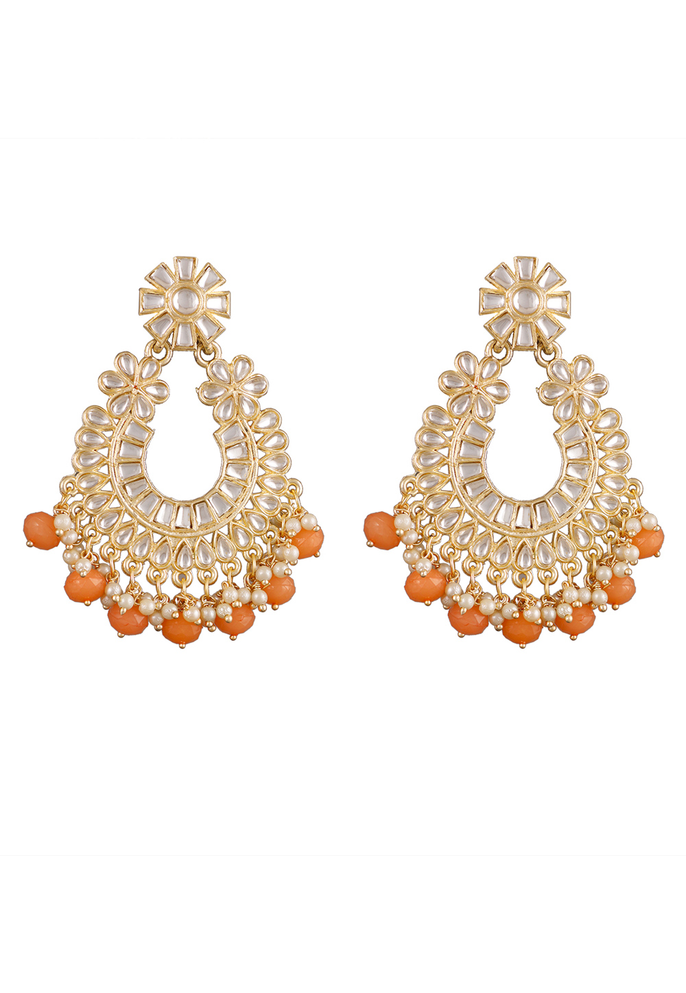 Orange Alloy Kundan Earrings 254563