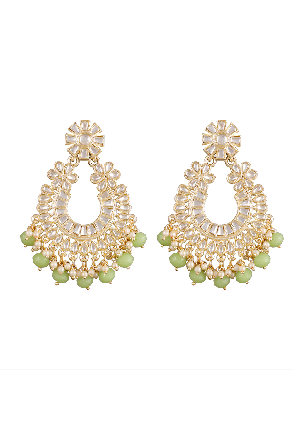 Light Green Alloy Kundan Earrings 254564