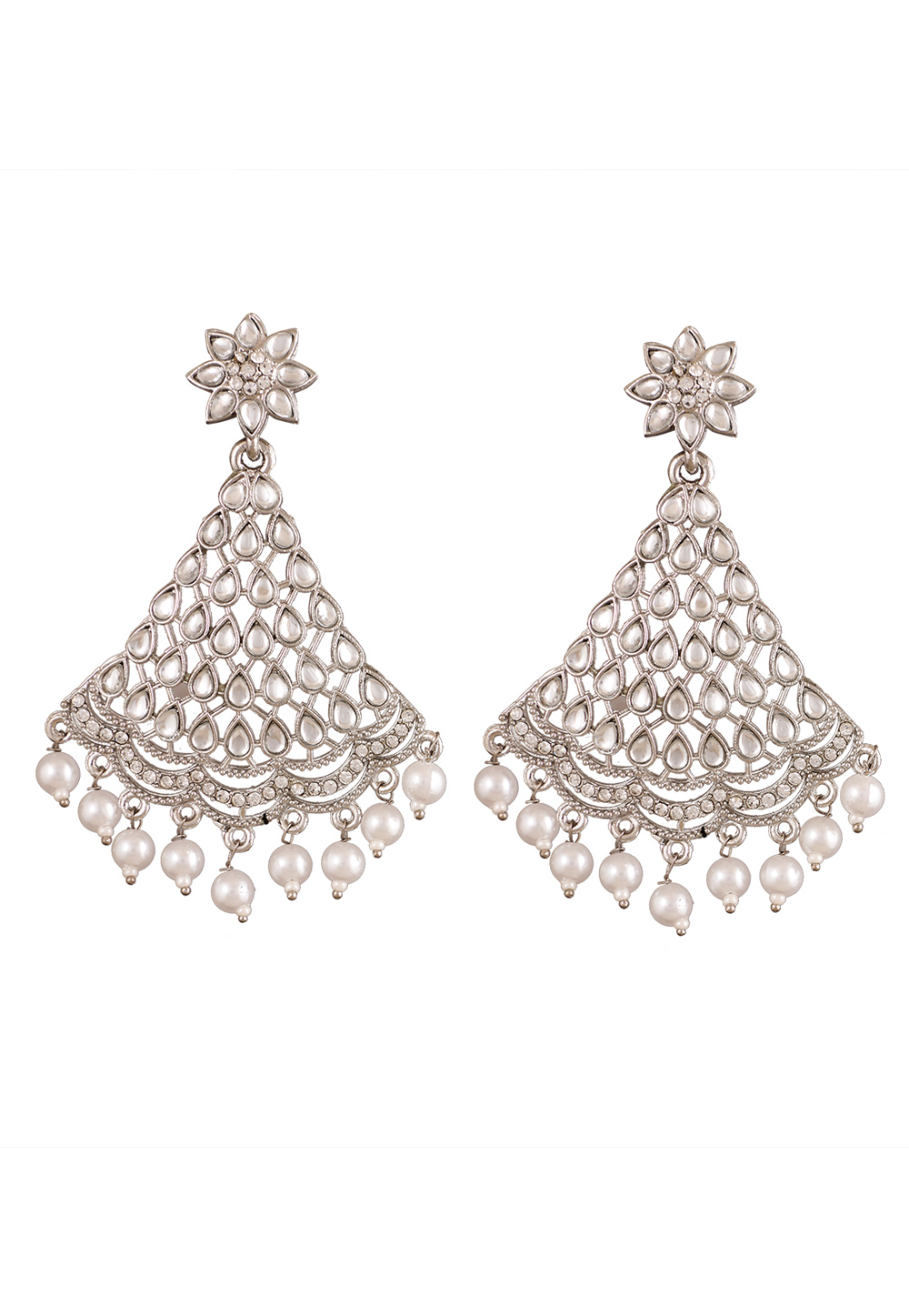 Silver Alloy Kundan Earrings 254571