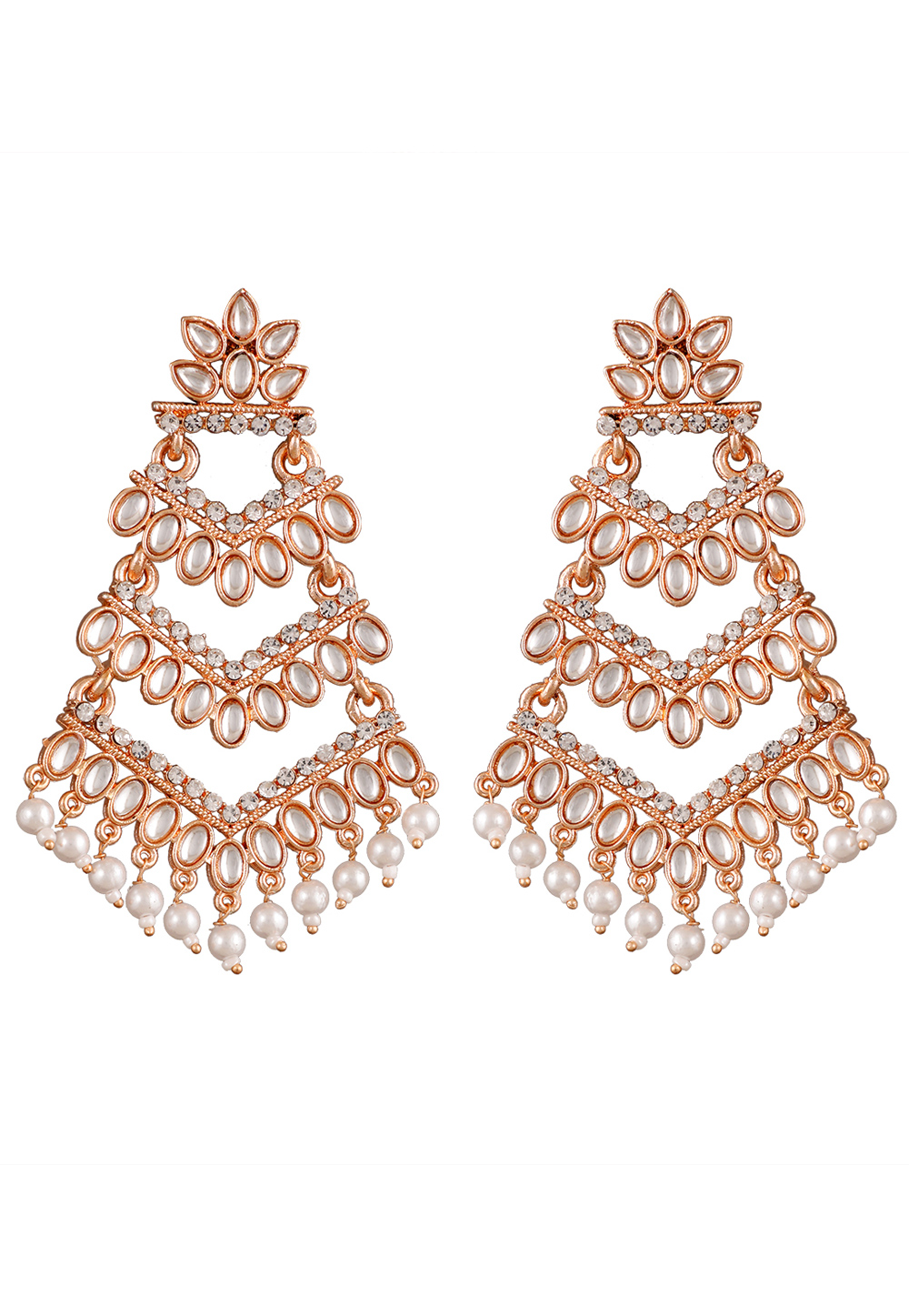 Off White Alloy Kundan Earrings 254573