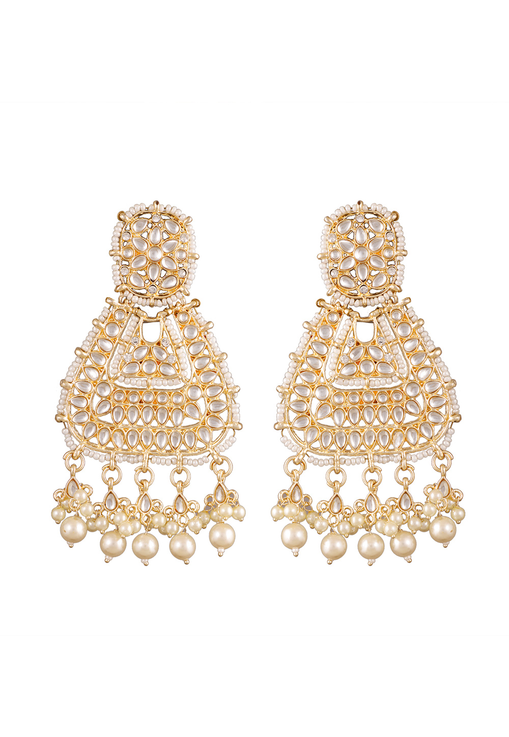 Off White Alloy Kundan Earrings 254577