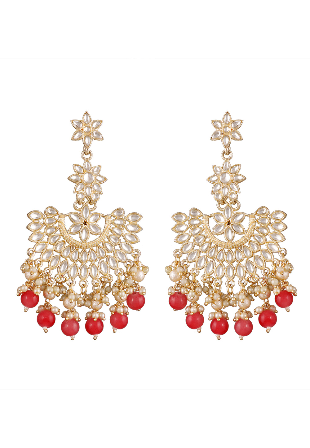 Red Alloy Kundan Earrings 254579