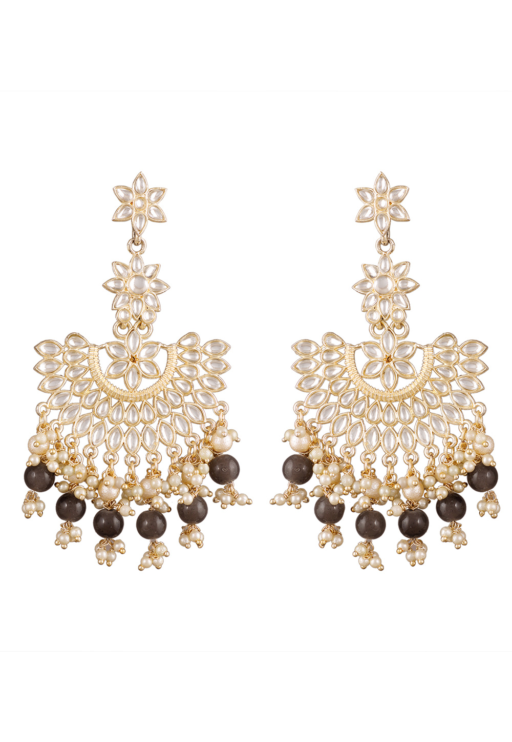 Black Alloy Kundan Earrings 254580