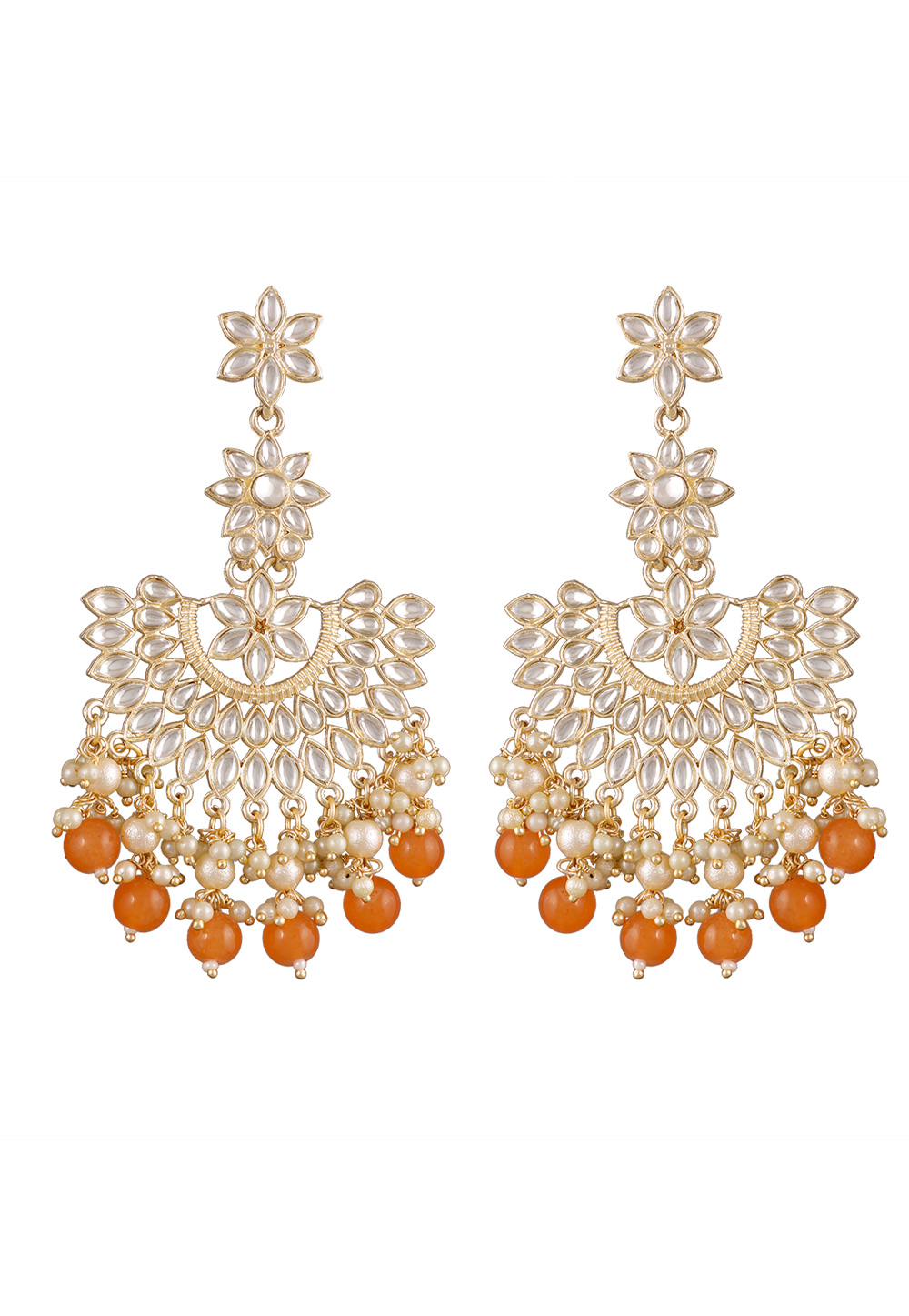 Orange Alloy Kundan Earrings 254585