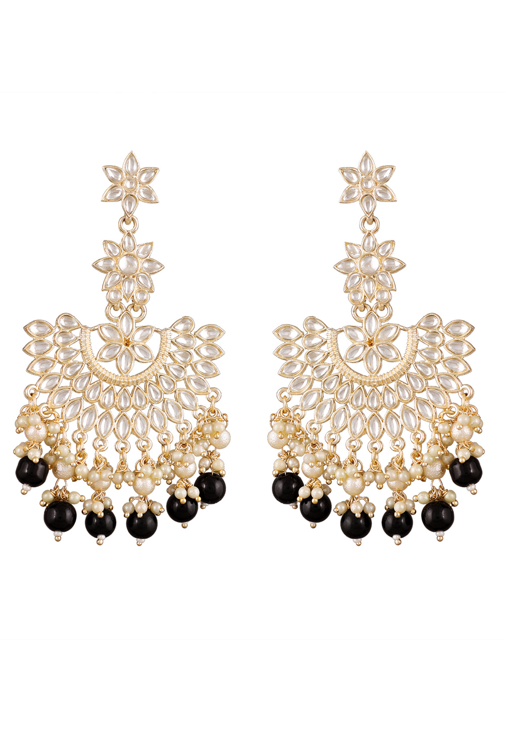 Black Alloy Kundan Earrings 254588