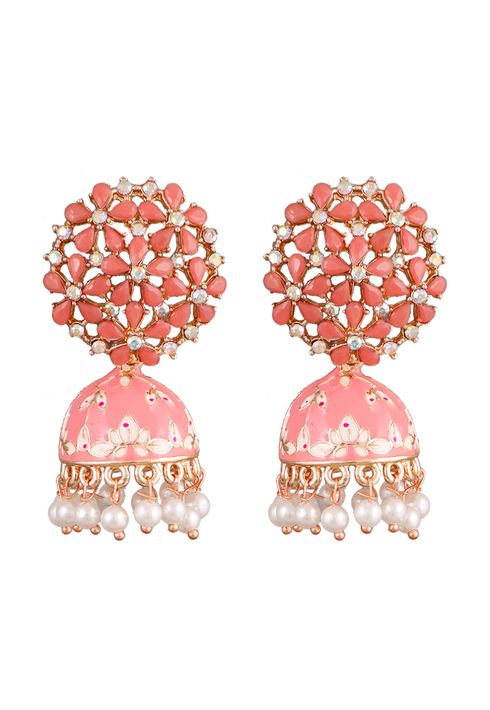 Pink Alloy Kundan Earrings 254589