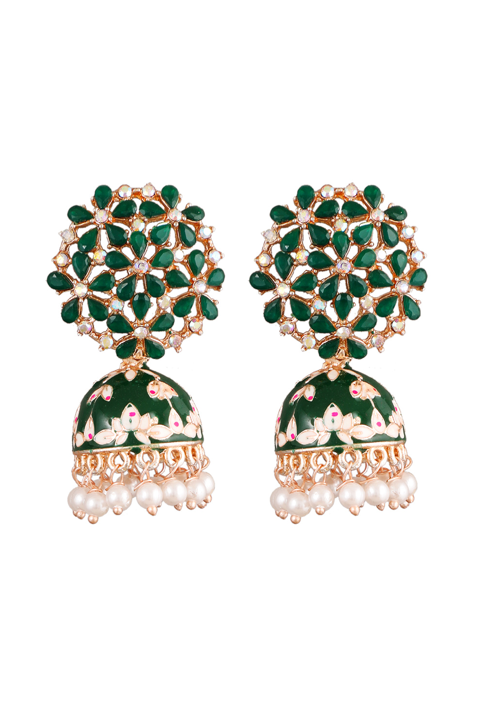 Green Alloy Kundan Earrings 254591