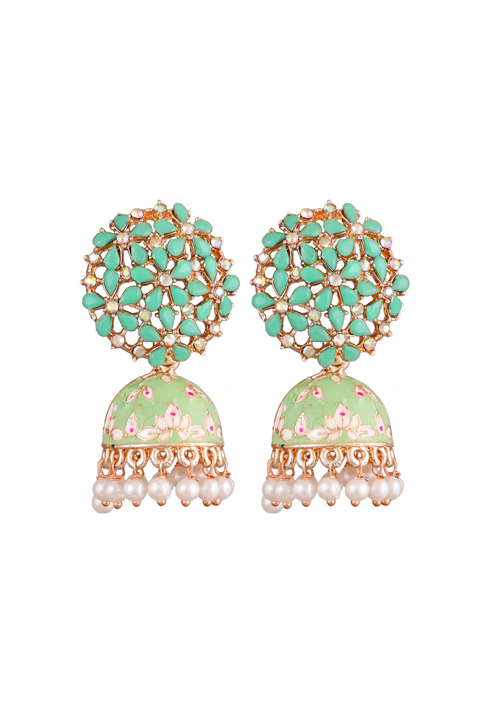 Light Green Alloy Kundan Earrings 254592